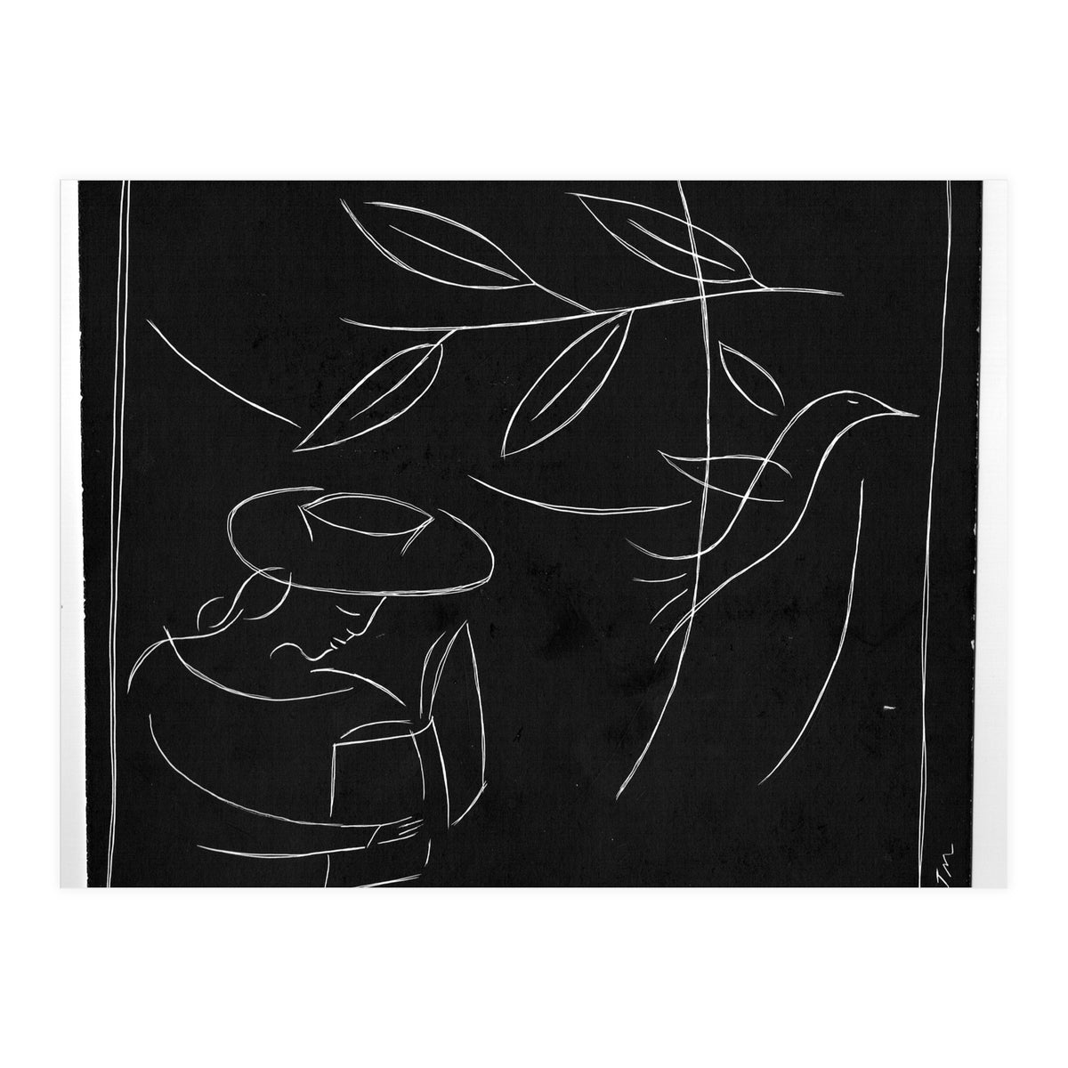 Woman With Bird And Book (Print Only)