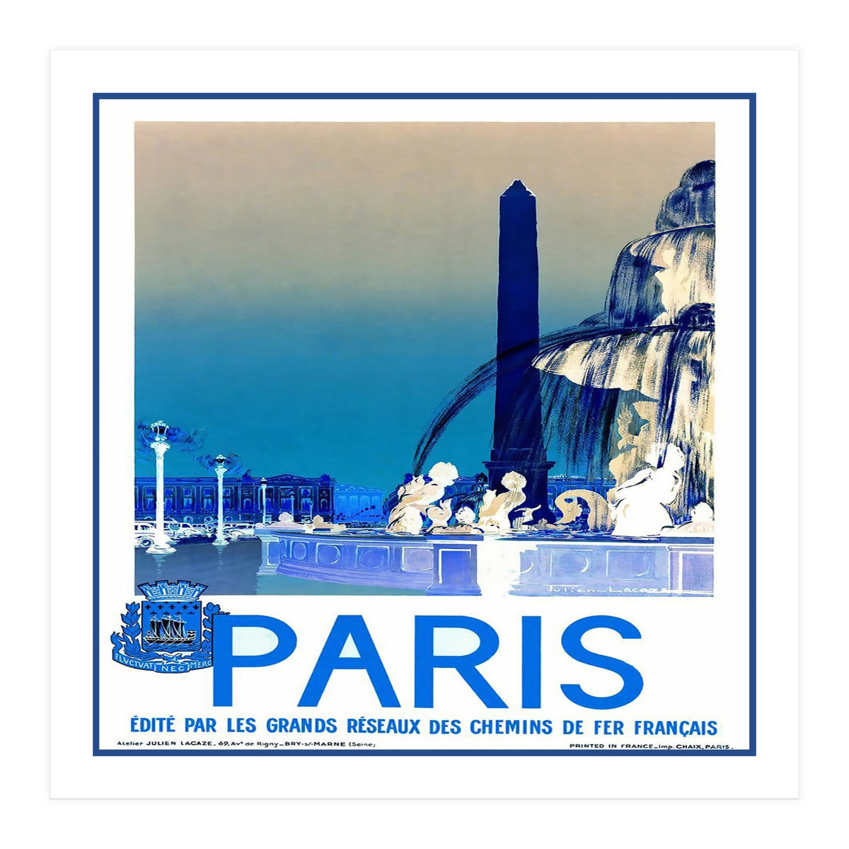 Travel Poster Paris Vintage  (Print Only)