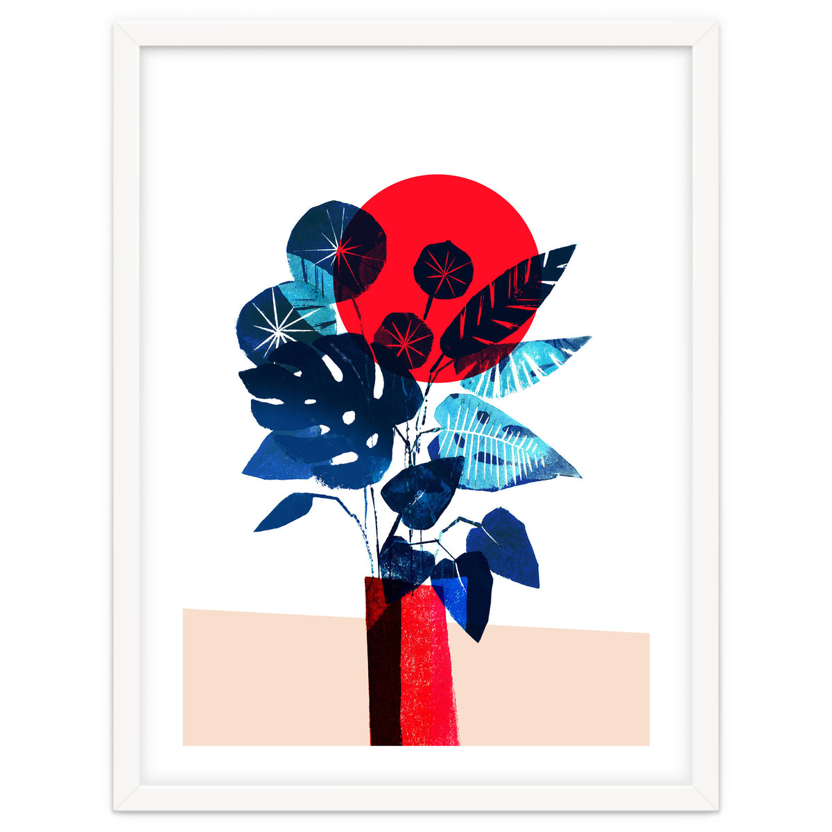 Blue Flowers in Red Vase