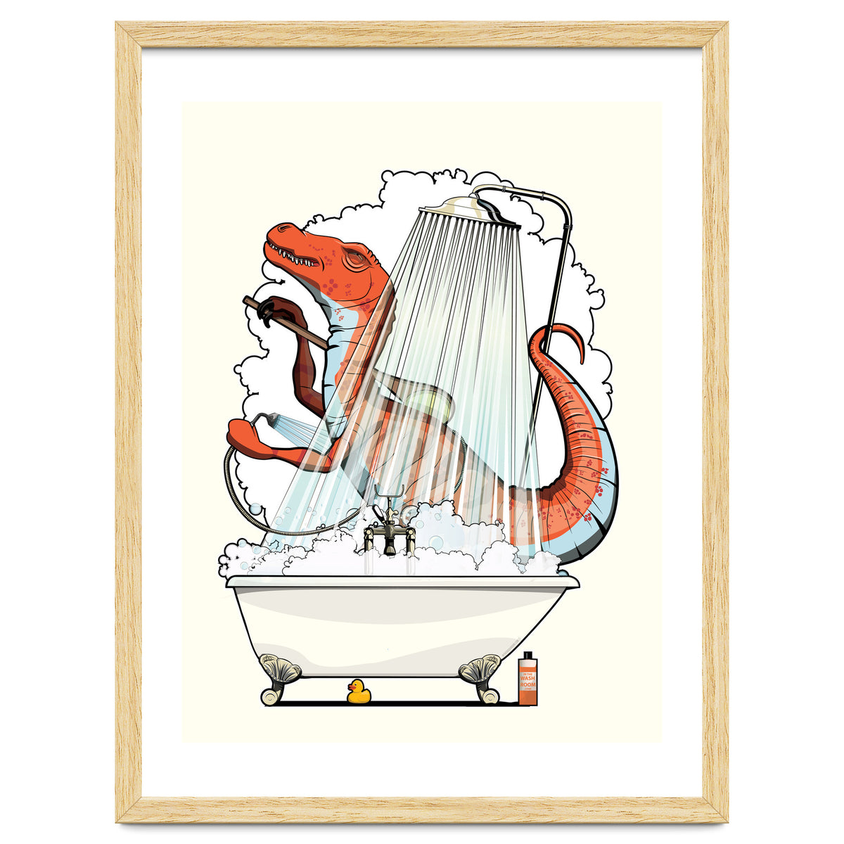 Dinosaur Velociraptor in the Shower, funny bathroom humour