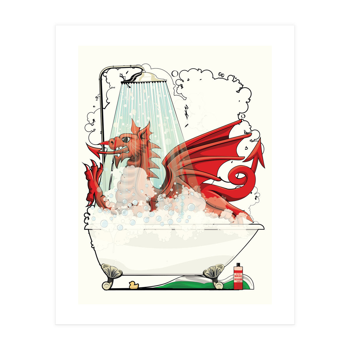 Welsh Dragon in the Bath, Funny Bathroom Humour, Wales, Britain, United Kingdom  (Print Only)
