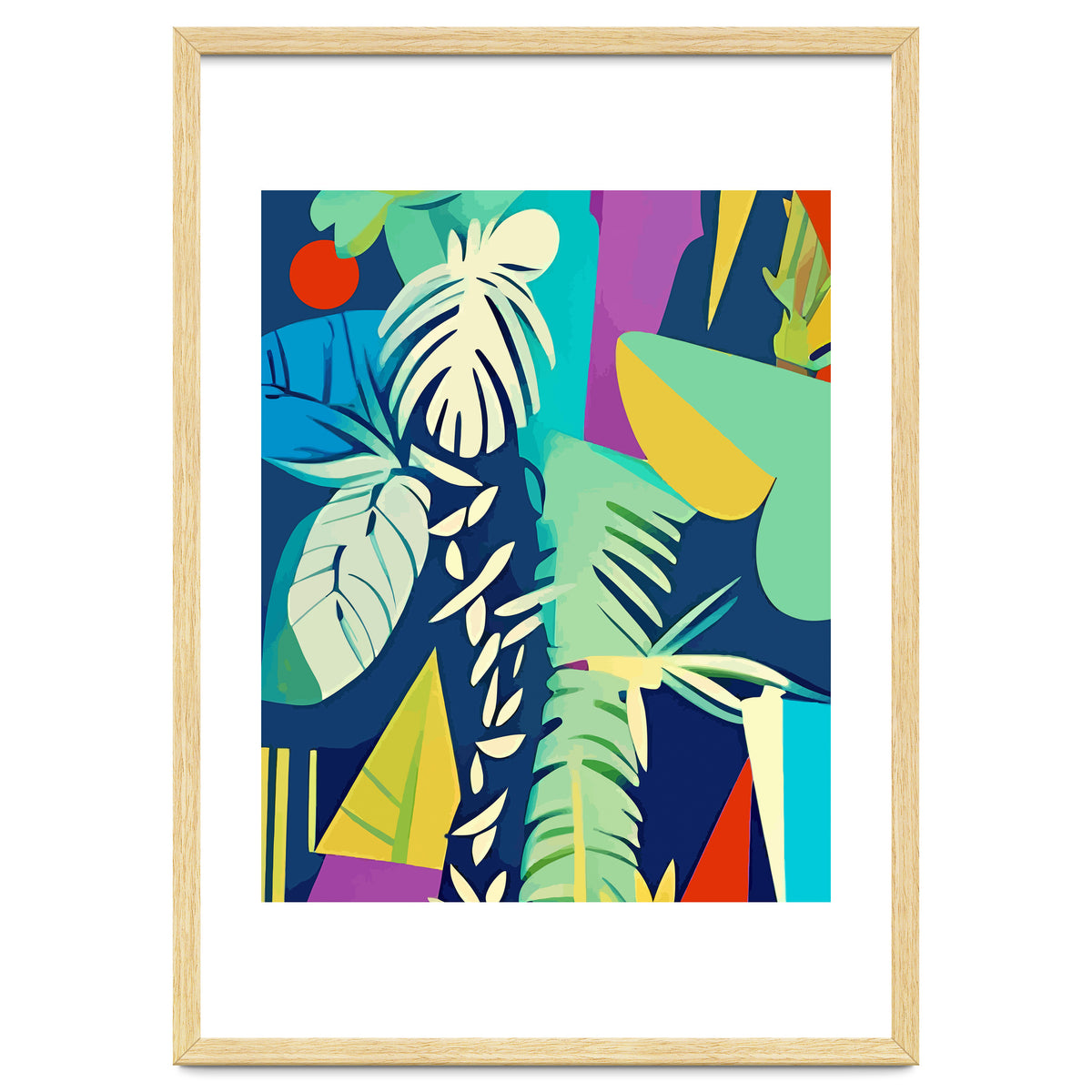 Tropical Wilderness, Abstract Botanical Jungle Plants, Pop of Color Eclectic Shapes Nature