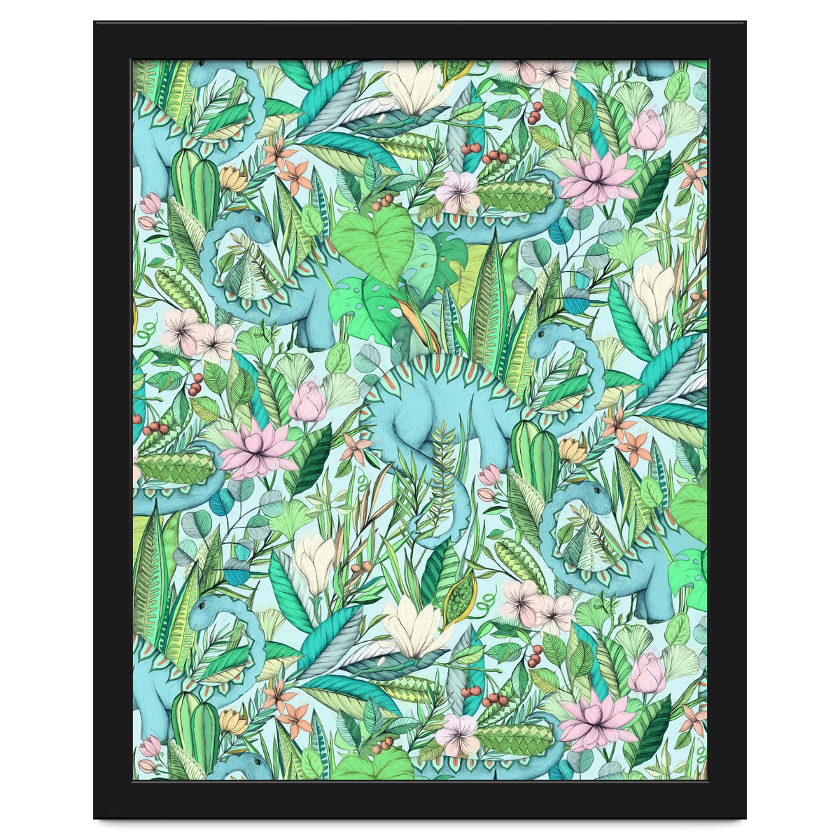 Improbable Botanical with Dinosaurs - soft pastels