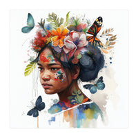 Watercolor Floral Indonesian Native Woman #2 (Print Only)