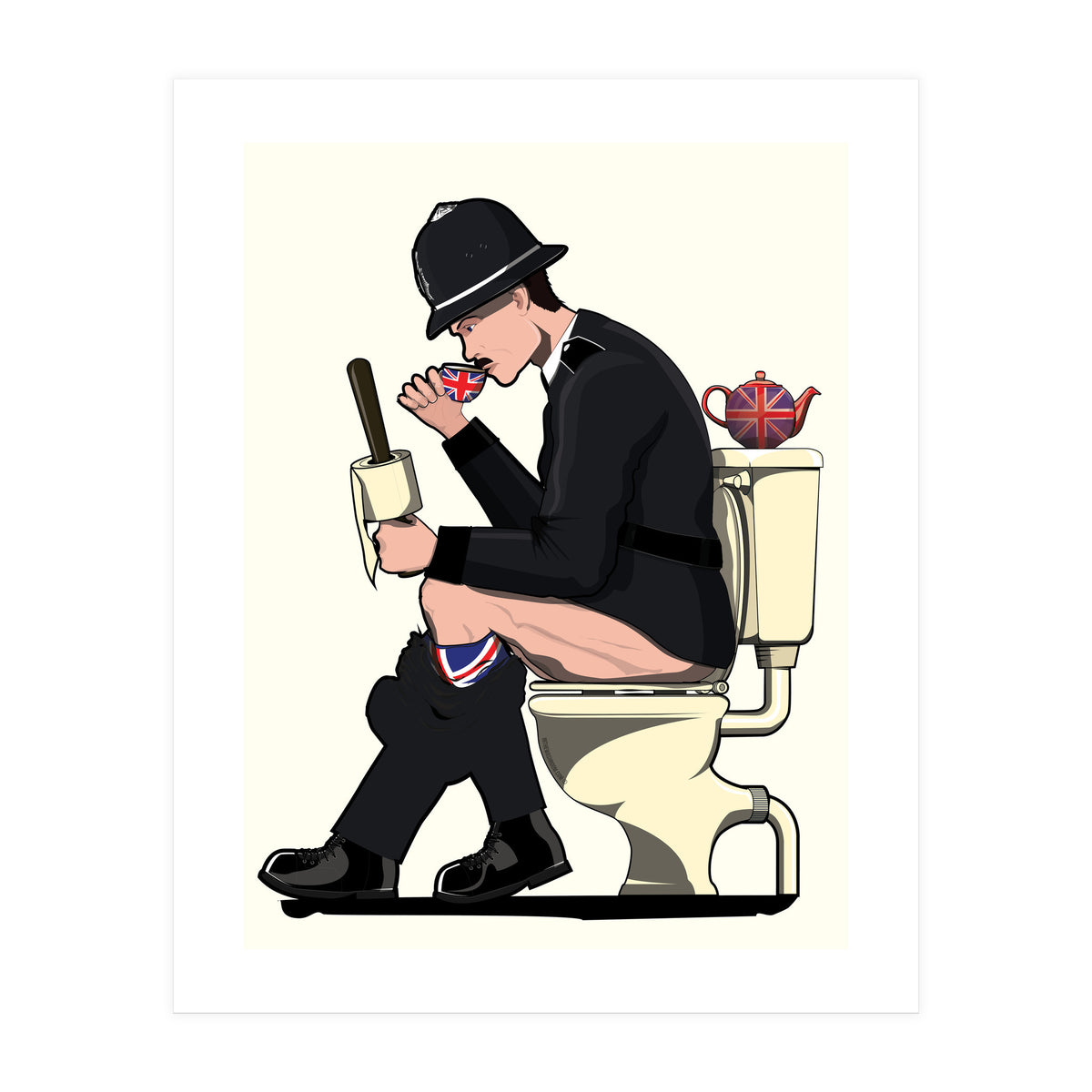 British Policeman on the Toilet, funny bathroom humour (Print Only)
