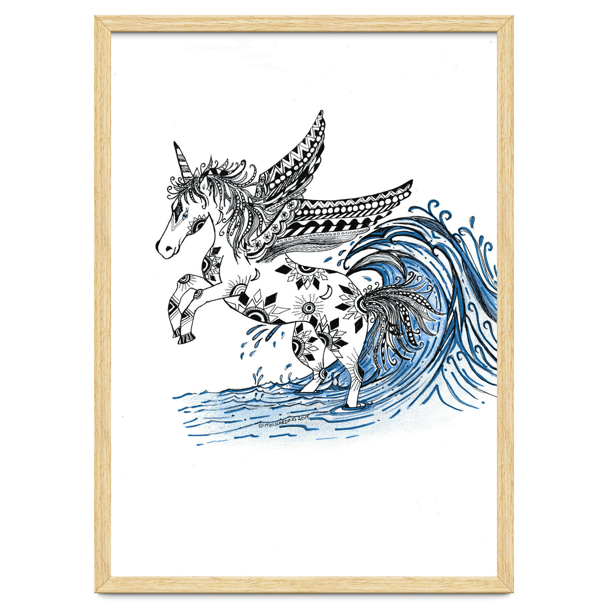 Winged Sun And Moon Unicorn Zentangle