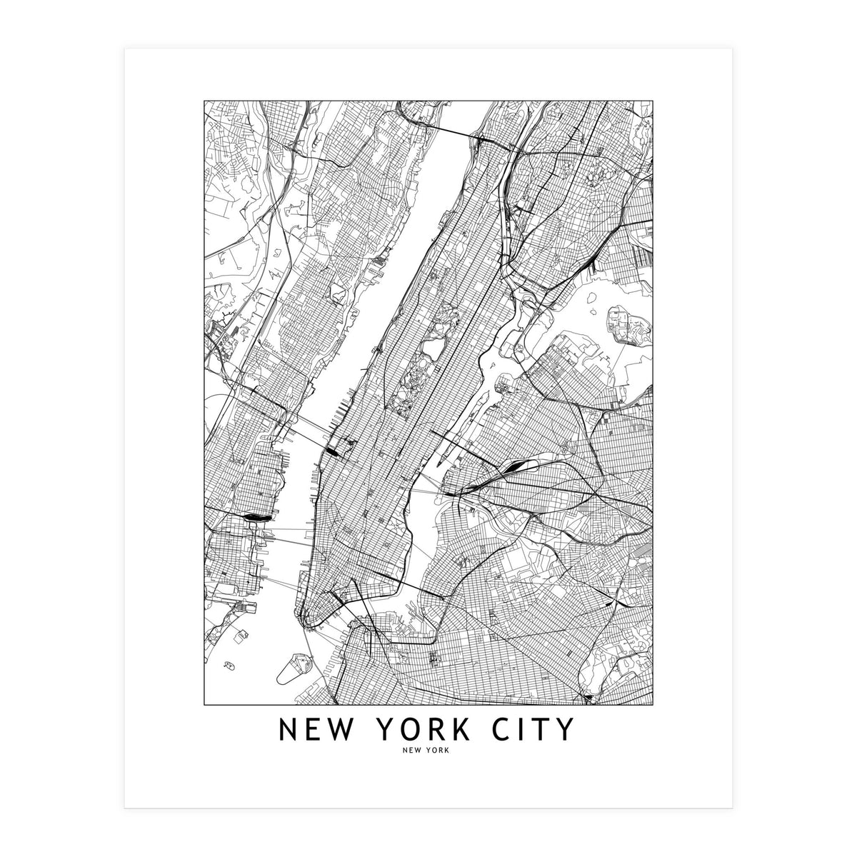 New York City White Map (Print Only)