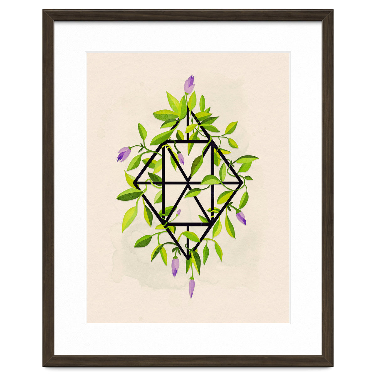 Geometric frame with leaves and flowers