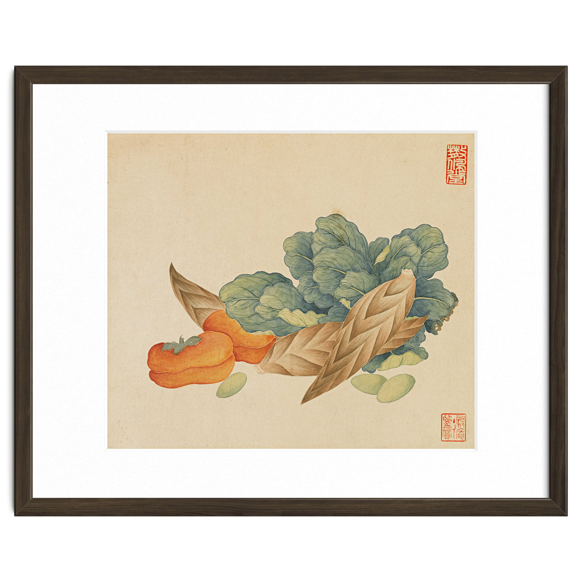 Wang Chengyu~flowers And Vegetables, Vegetables, Fruits, Chinese Cabbage, Lentils, Bamboo Shoots, Persimmons