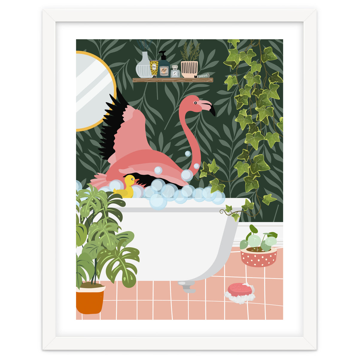 Flamingo Taking a Bubble Bath