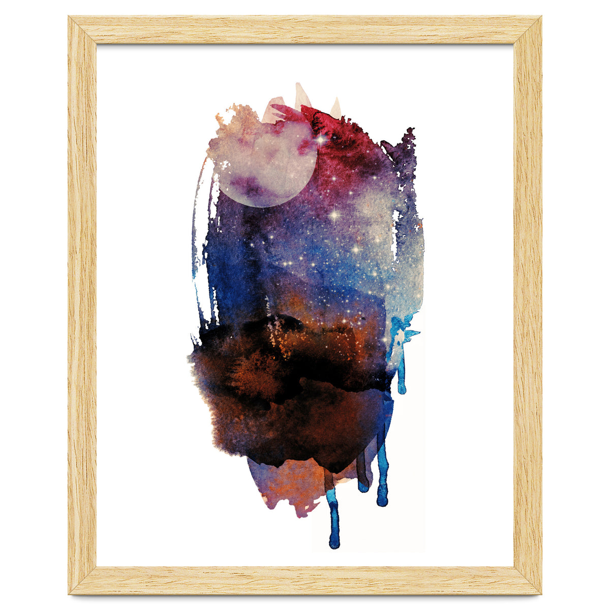 Abstract watercolour red moon