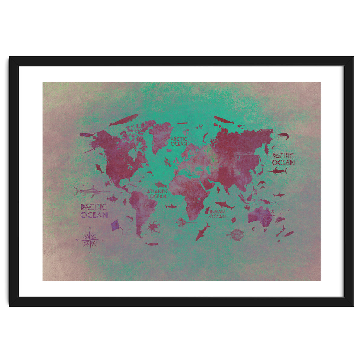 World Map text green