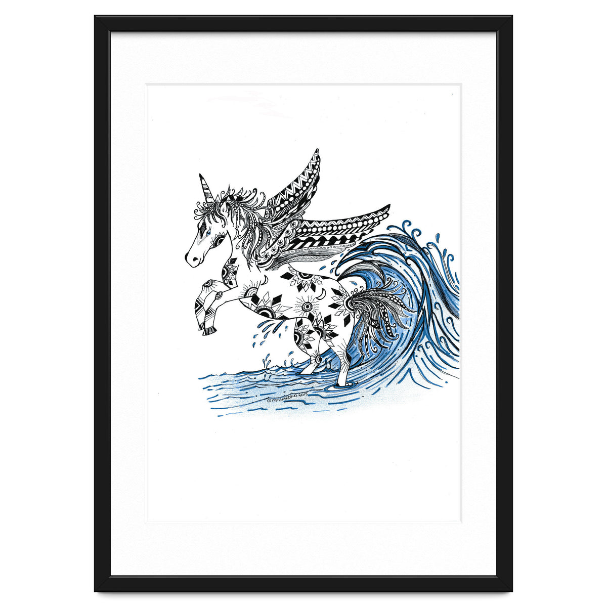 Winged Sun And Moon Unicorn Zentangle