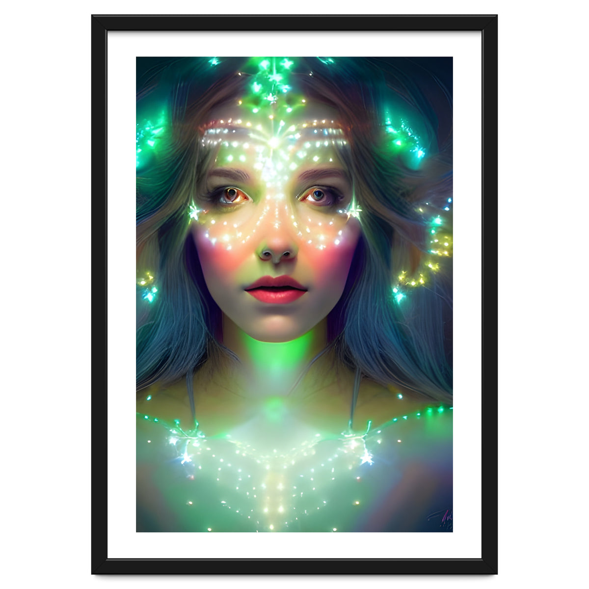 Glowing Green Stars - Goddess of Light Digital Fantasy Artwork