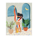 Headstand, Cat Yoga, Active Woman Workout, Eclectic Colorful Pets Terrazzo (Print Only) thumbnail
