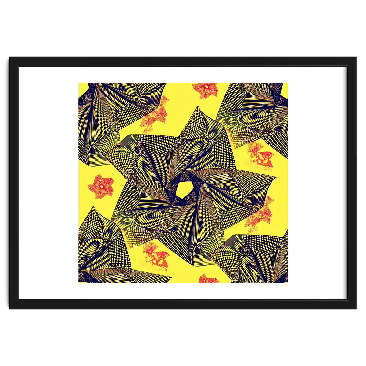 Black flowers on yellow background.