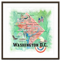 Washington Dc Usa Illustrated Travel Poster Favorite Map Tourist Highlights