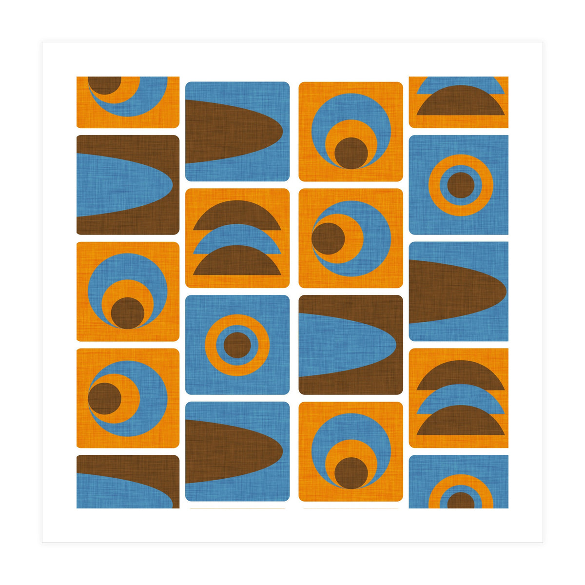 70s Cube Geo Orange Blue  (Print Only)