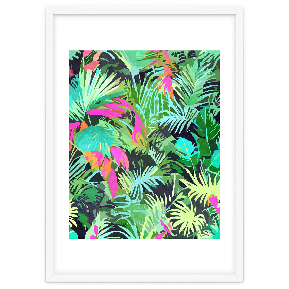 Tropical Jungle, Botanical Nature Plants, Palm Forest Bohemian Watercolor, Modern Wild Painting