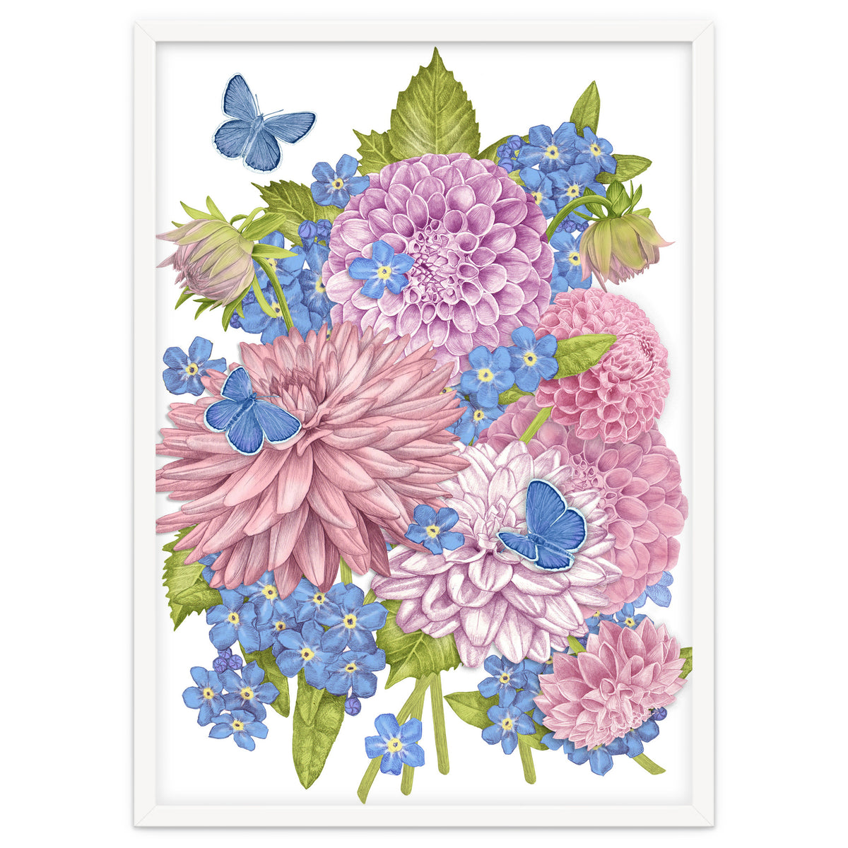 Pink Flowers and Butterflies