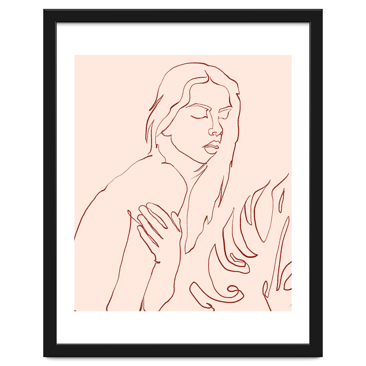 Lueur, Tropical Nude Modern Bohemian Woman Line Art, Minimal Scandinavian Sketch Blush Drawing