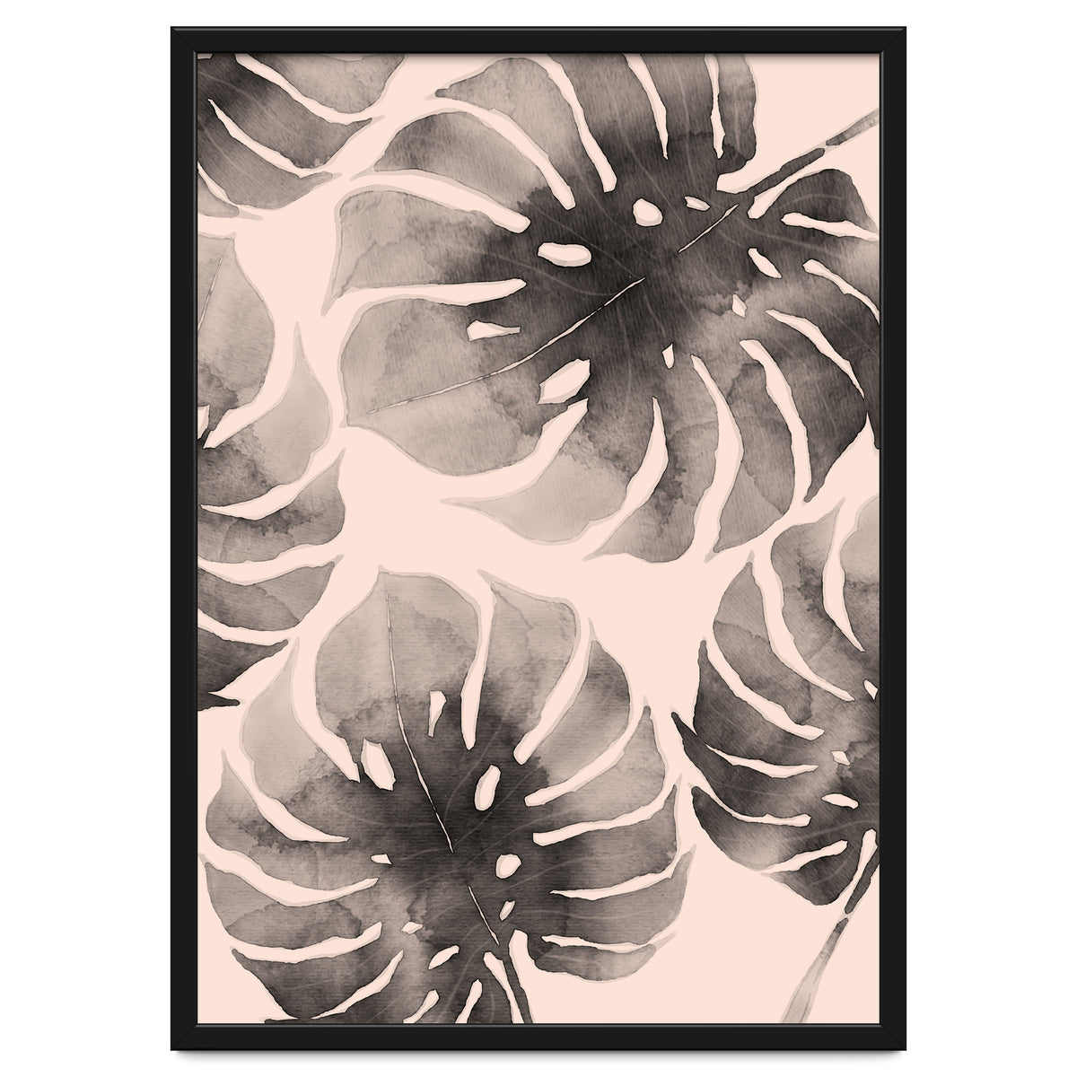 Monstera pink and gray watercolor