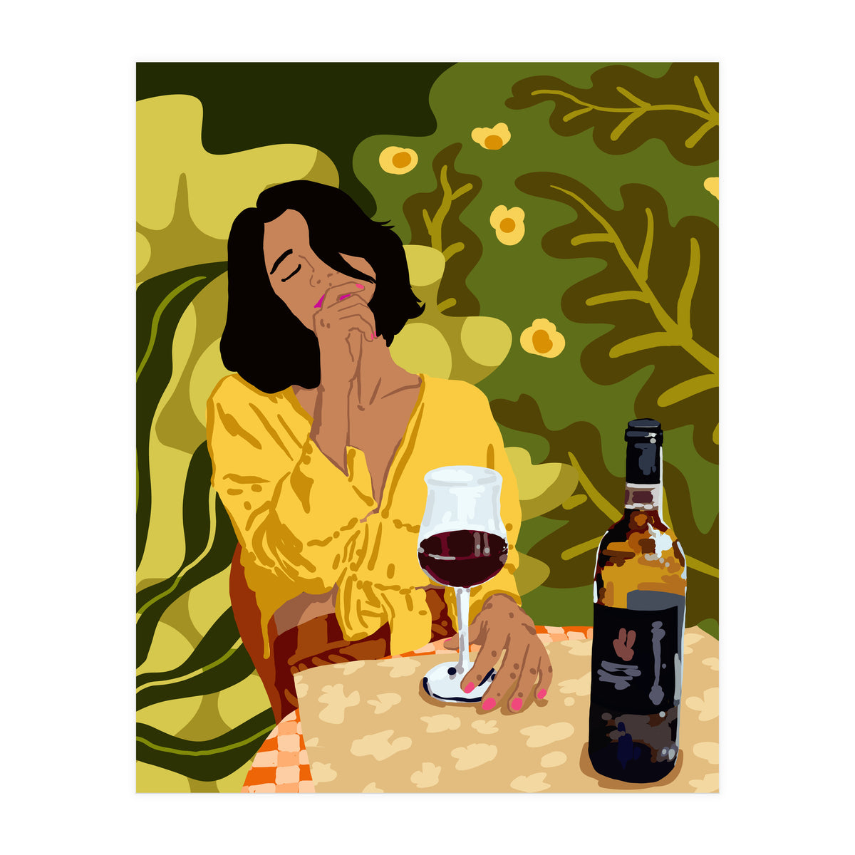 Wine is the answer.What was the question? Drinks Vacation Travel Modern Bohemian Black Woman Fashion  (Print Only)