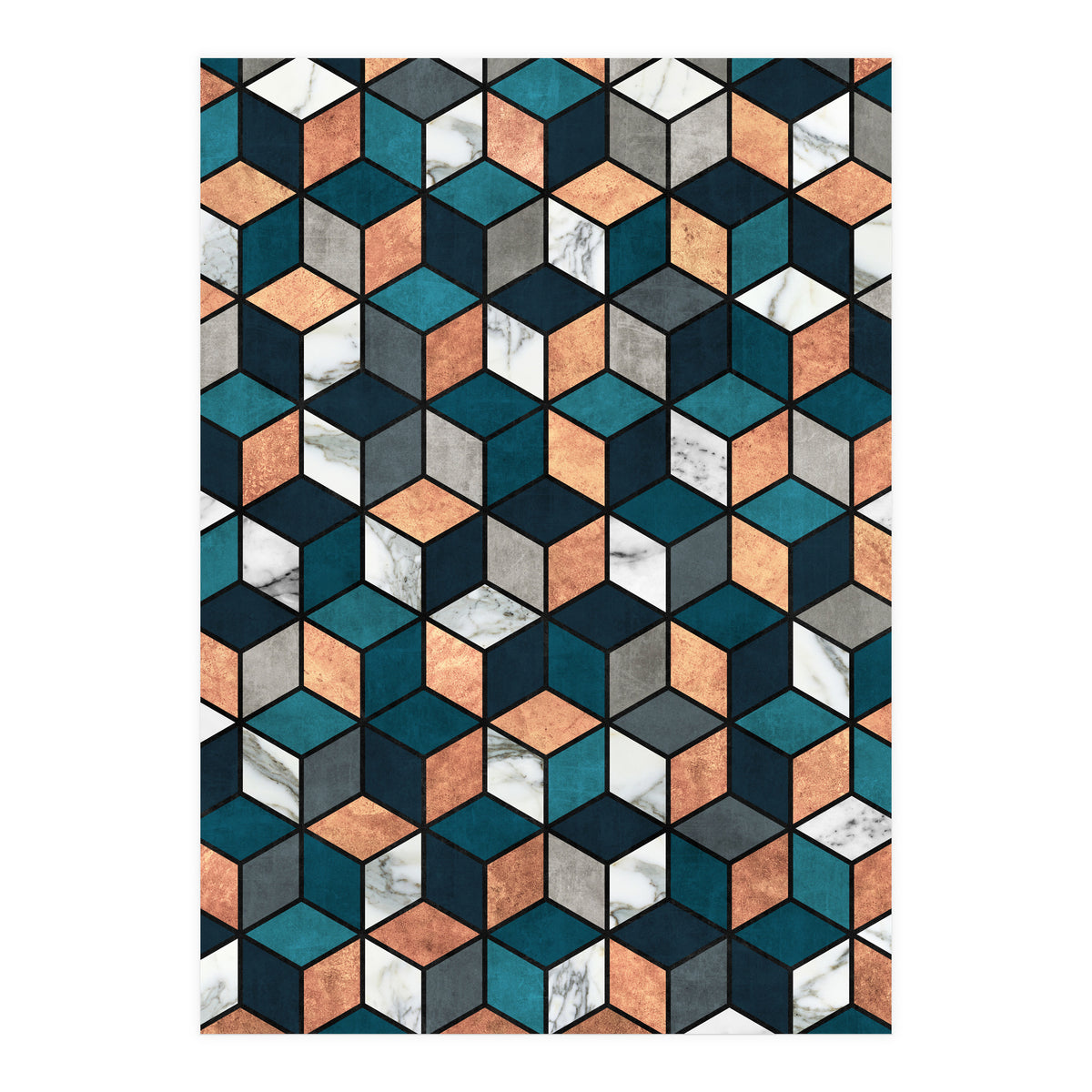 Copper, Marble and Concrete Cubes with Blue (Print Only)