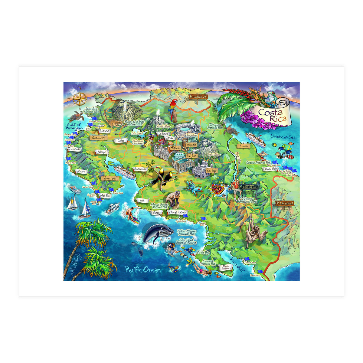 Costa Rica Map Illustration (Print Only)