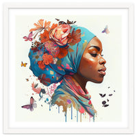 Watercolor Floral Muslim African Woman #2