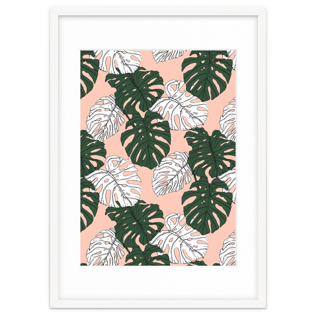 Hand drawing monstera pastel color