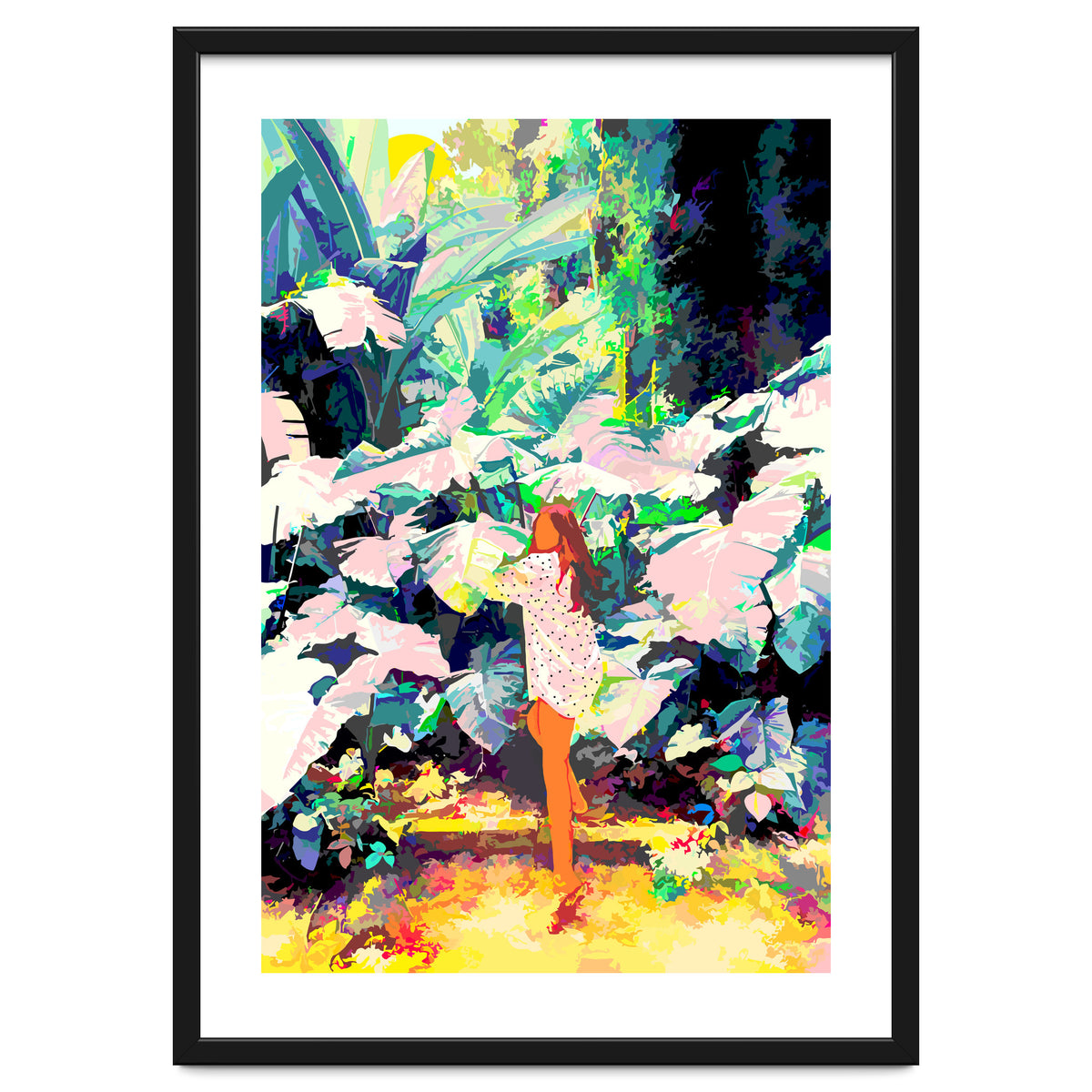 Live Quietly In a Corner Of Nature, Modern Bohemian Woman Jungle Forest Eclectic Painting