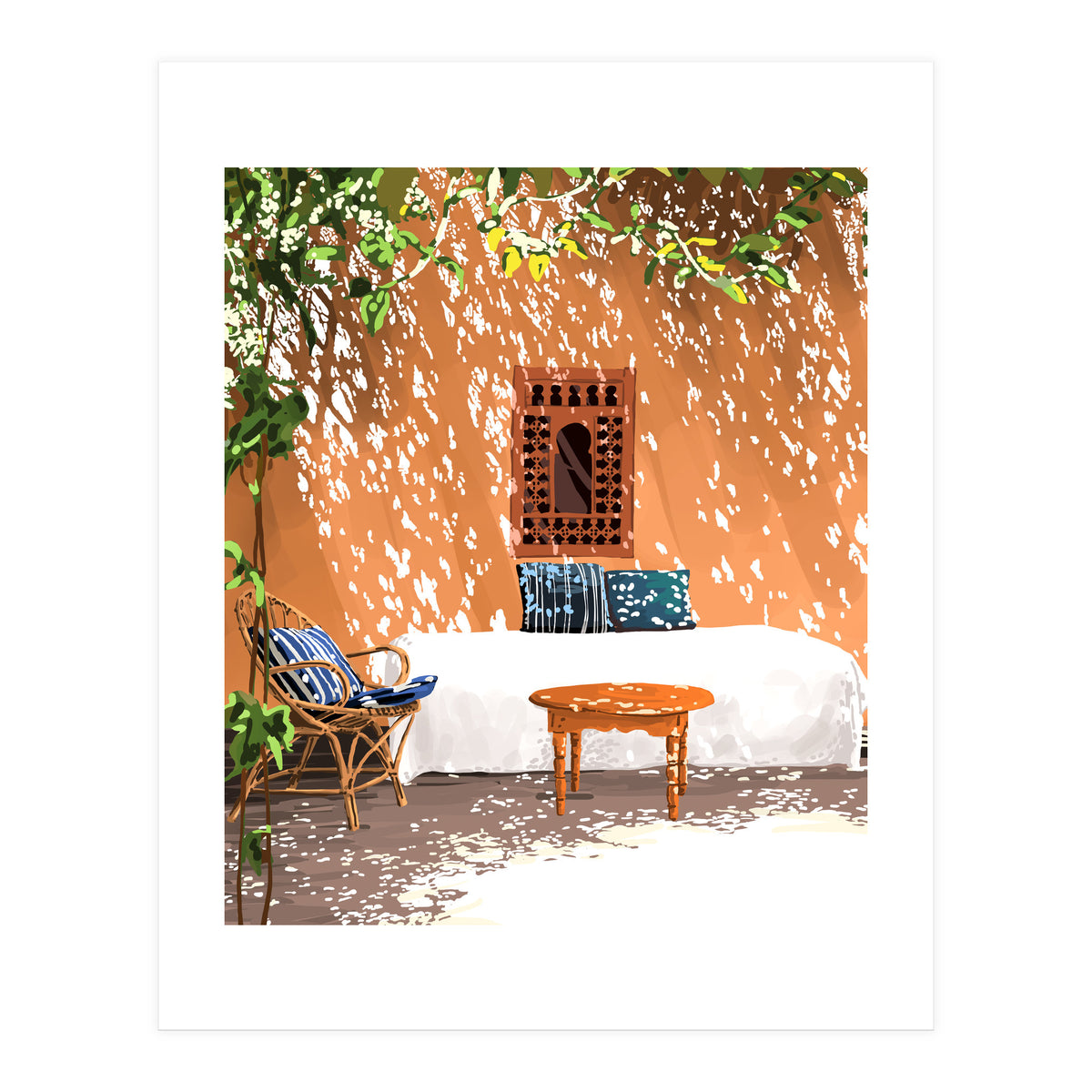 A Relaxed Afternoon | Tropical Summer Architecture | Buildings India Travel Bohemian Décor Painting (Print Only)