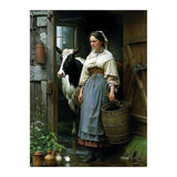 Farm Girl and Cow in Barn Oil Painting (Print Only) thumbnail
