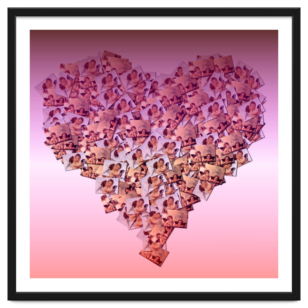 Heart collage of cuddling Cupid like characters