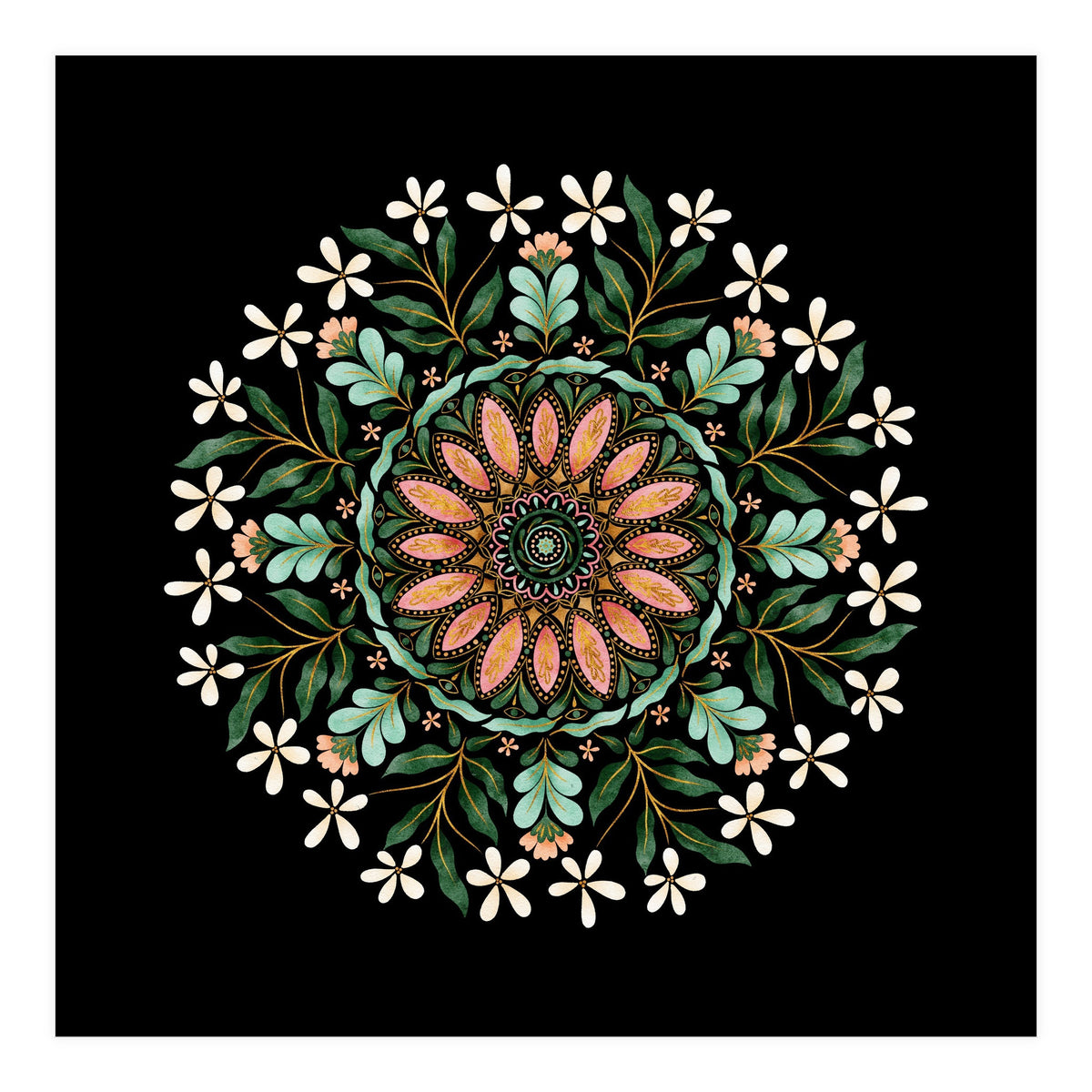 Floral Mandala | Black (Print Only)