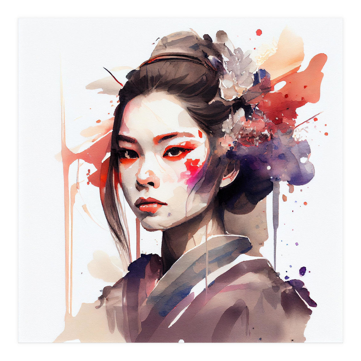 Watercolor Modern Geisha #7 (Print Only)
