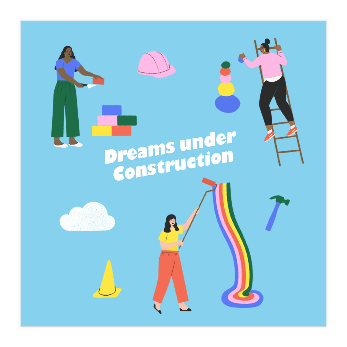 Dreams Under Construction Square Blue (Print Only)