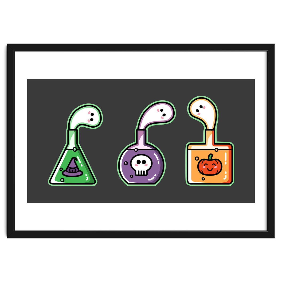 Kawaii Cute Halloween Potions - witches hat, skull, pumpkin, ghosts