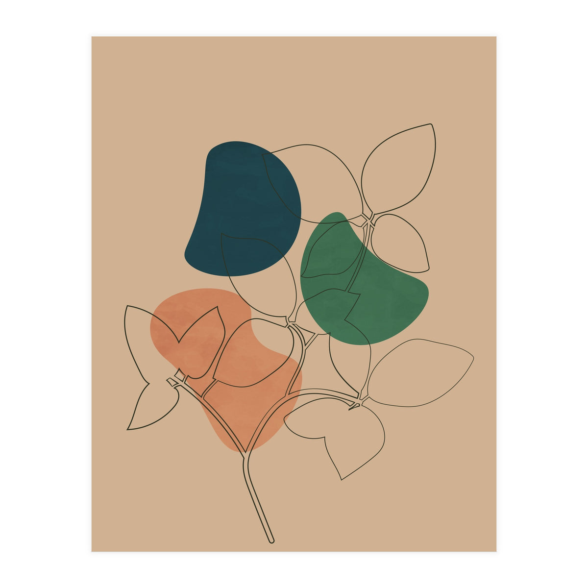 Boho Line Art Drawing Plant Earthy Tones (Print Only)