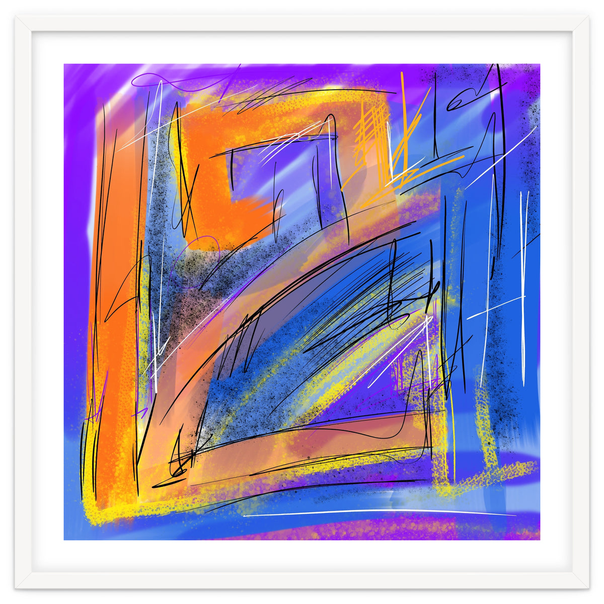 orange walking in blue