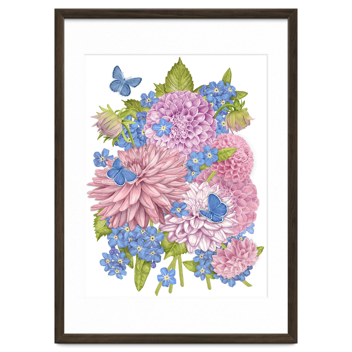 Pink Flowers and Butterflies