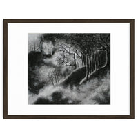 Black and White Forest in Clouds