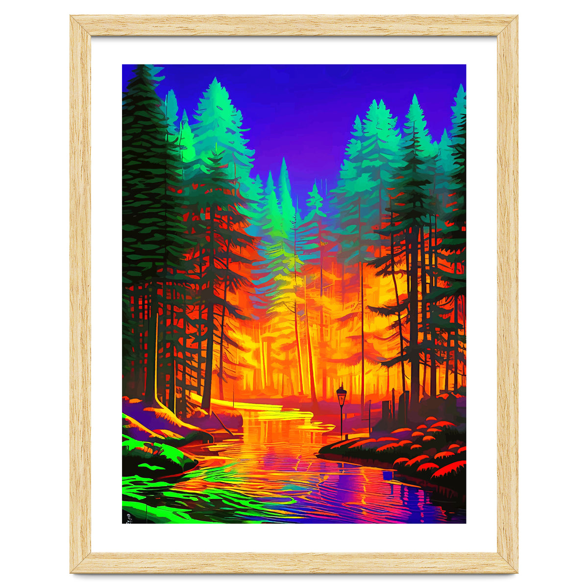 The Neon Mirage, Forest Trees Nature, Eclectic Electric Pop Art, Colorful Bright Contemporary Modern