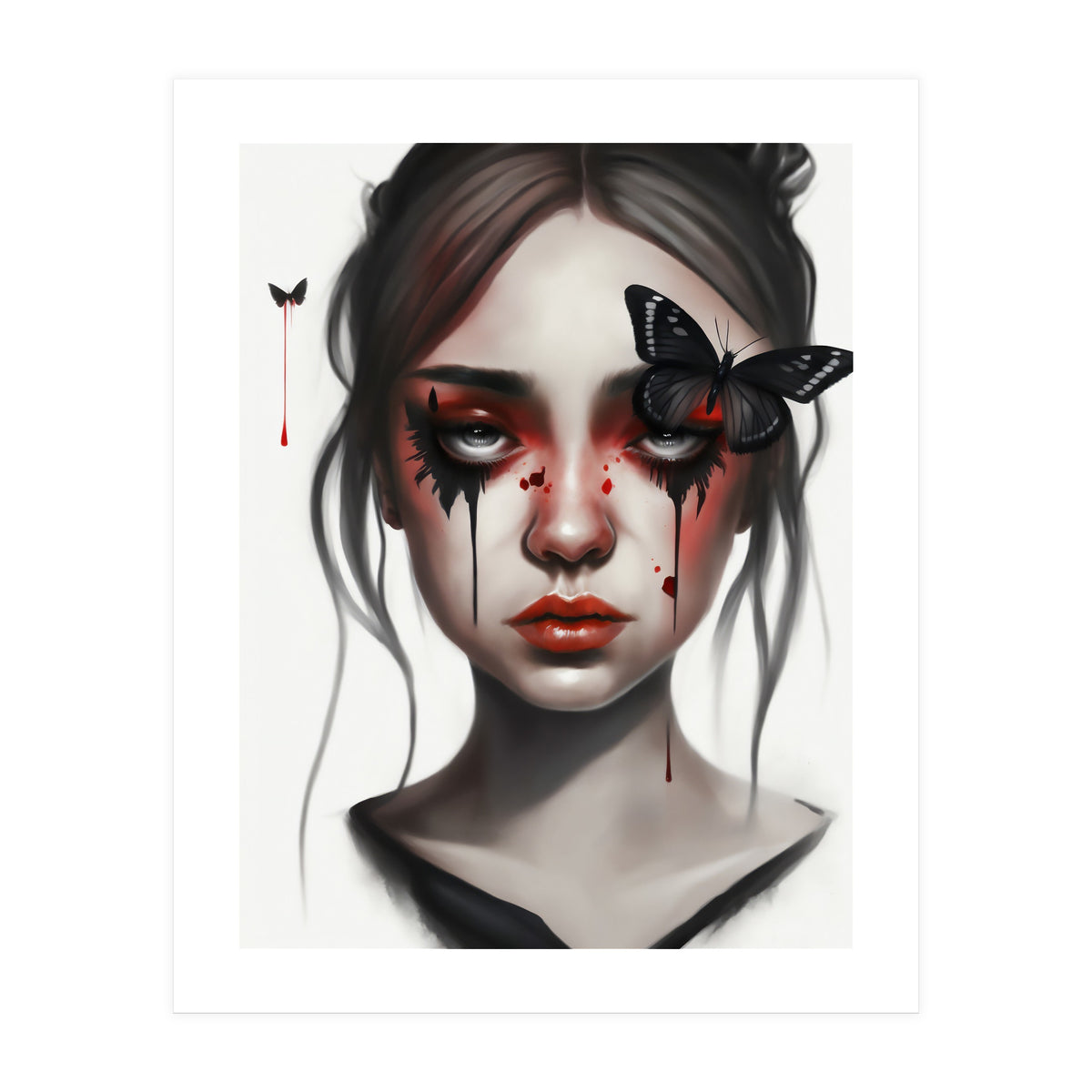 Goth Girl With Butterflies Portrait (Print Only)