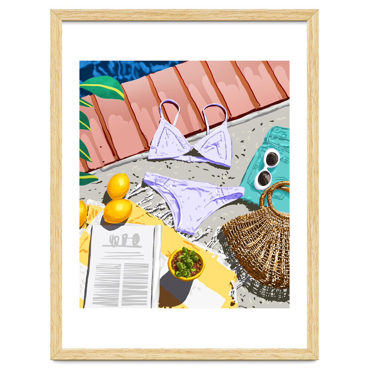 Summer on my mind, Tropical Travel Swimming Pool Fashion Illustration, Eclectic Beachy Summer Bikini