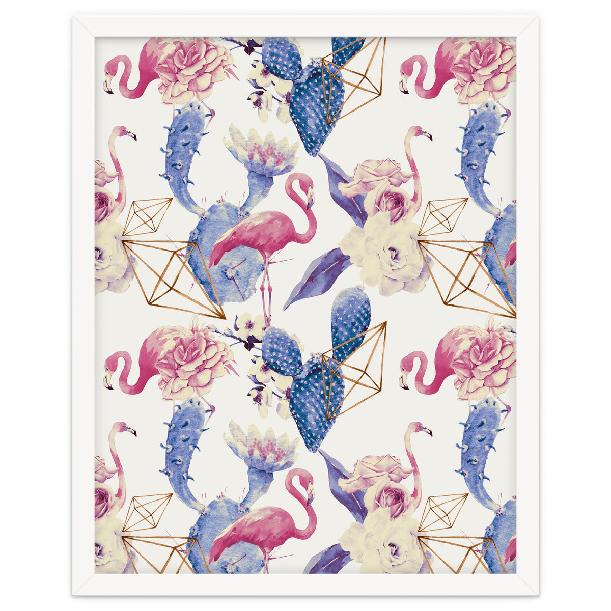 Flamingos, geometric and flowers 02
