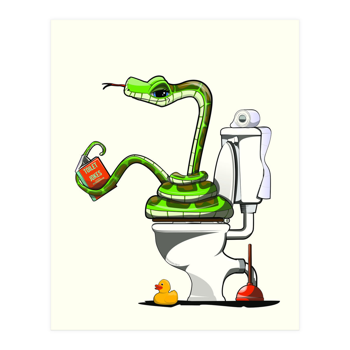 Snake on the Toilet, funny Bathroom humour (Print Only)