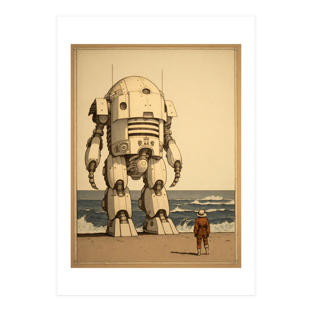 Giant Robot Japanese Woodblock Print (Print Only)