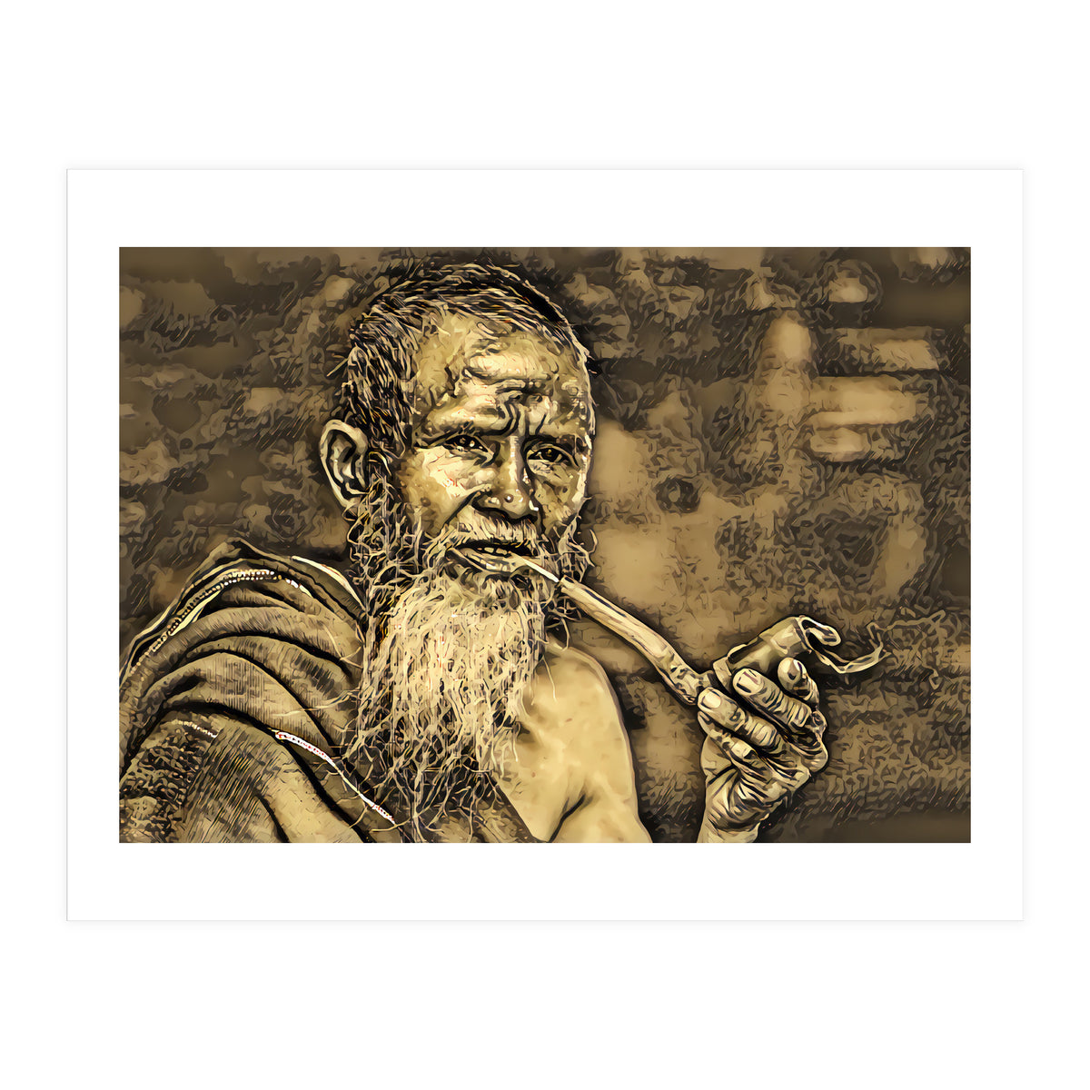 Old Man with Pipe (Print Only)